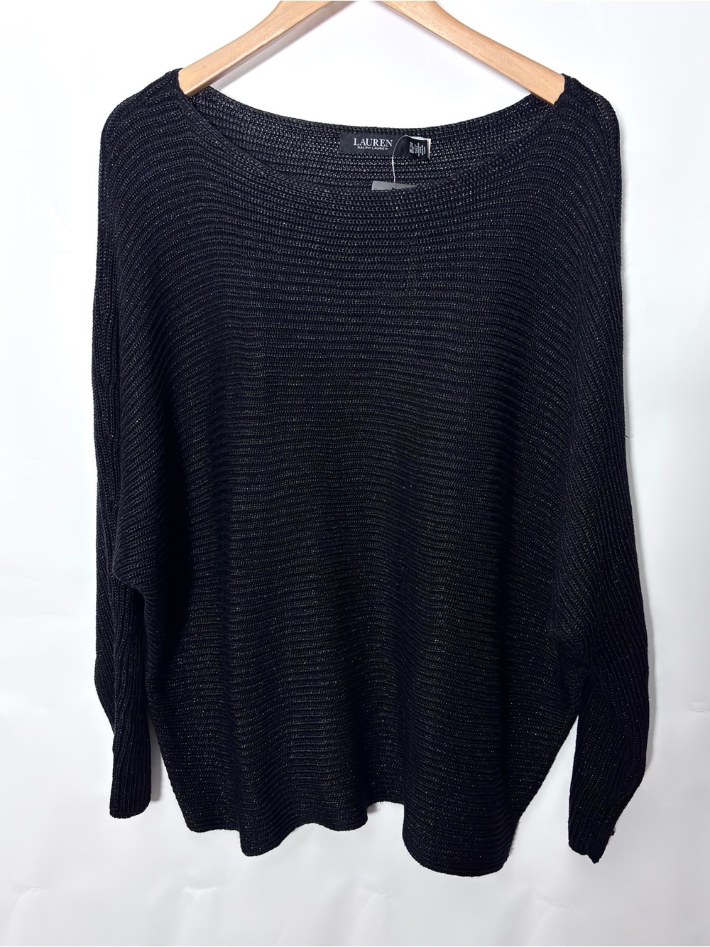 Women’s Lauren Ralph Lauren Black Metallic Ribbed Knit Women's Sweater Plus  2X